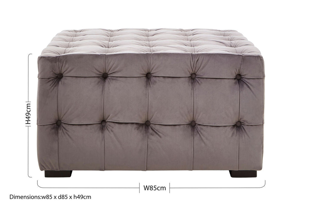 Grey Velvet Button Tufted Stool | Stella