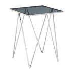 Black Square Tempered Glass Top Side Table with Polished Stainless Steel Zig-Zag Legs | Shalimar
