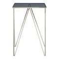 Black Square Tempered Glass Top Side Table with Polished Stainless Steel Zig-Zag Legs | Shalimar