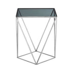 Black Square Tempered Glass Top Prism Side Table with Polished Stainless Steel Base | Shalimar