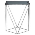 Black Square Tempered Glass Top Prism Side Table with Polished Stainless Steel Base | Shalimar
