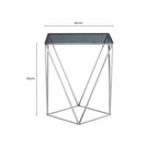 Black Square Tempered Glass Top Prism Side Table with Polished Stainless Steel Base | Shalimar