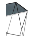 Black Square Tempered Glass Top Prism Side Table with Polished Stainless Steel Base | Shalimar