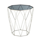 Silver Tempered Glass Top Octagonal Side Table with Stainless Steel Legs | Shalimar