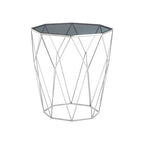 Silver Tempered Glass Top Octagonal Side Table with Stainless Steel Legs | Shalimar