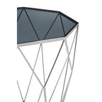 Silver Tempered Glass Top Octagonal Side Table with Stainless Steel Legs | Shalimar