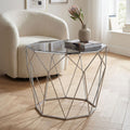 Silver Tempered Glass Top Octagonal Side Table with Stainless Steel Legs | Shalimar