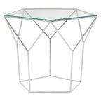 Pentagonal Silver Glass Top and Steel Base Coffee Table | Shalimar