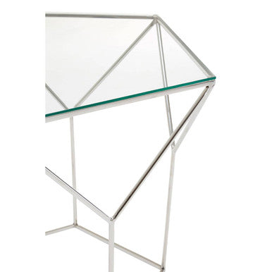 Pentagonal Silver Glass Top and Steel Base Coffee Table | Shalimar