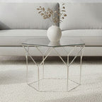 Pentagonal Silver Glass Top and Steel Base Coffee Table | Shalimar
