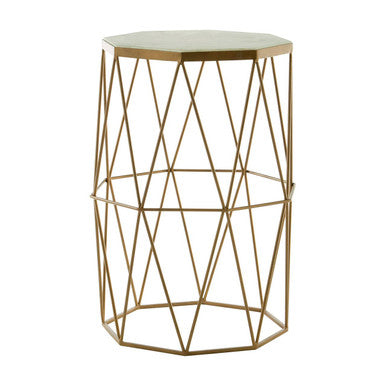 White Marble Top Octagonal Side Table with Gold Metal Open Frame | Shalimar
