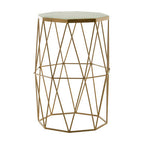 White Marble Top Octagonal Side Table with Gold Metal Open Frame | Shalimar