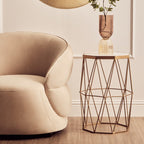 White Marble Top Octagonal Side Table with Gold Metal Open Frame | Shalimar