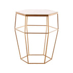 Hexagonal White Marble Top Side Table with Gold Iron Wireframe Base | Shalimar