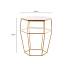 Hexagonal White Marble Top Side Table with Gold Iron Wireframe Base | Shalimar