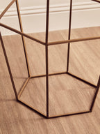 Hexagonal White Marble Top Side Table with Gold Iron Wireframe Base | Shalimar