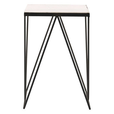 Natural Marble Top Side Table with Matte Black Iron Legs | Shalimar
