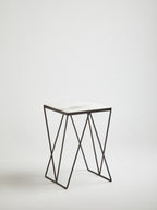 Natural Marble Top Side Table with Matte Black Iron Legs | Shalimar