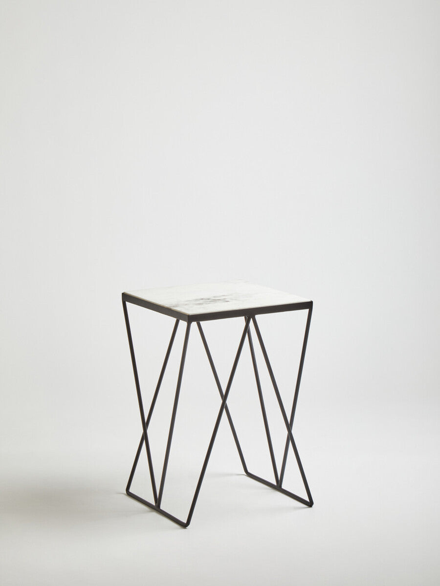 Natural Marble Top Side Table with Matte Black Iron Legs | Shalimar