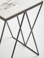 Natural Marble Top Side Table with Matte Black Iron Legs | Shalimar