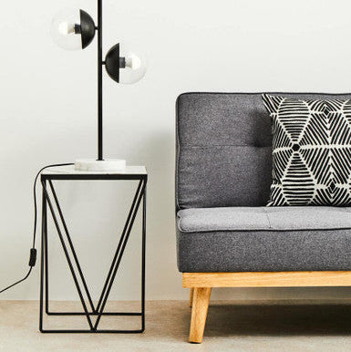 Natural Marble Top Side Table with Matte Black Iron Legs | Shalimar