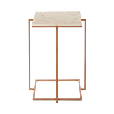 White Marble Top Side Table with Gold Finish Iron Legs | Shalimar