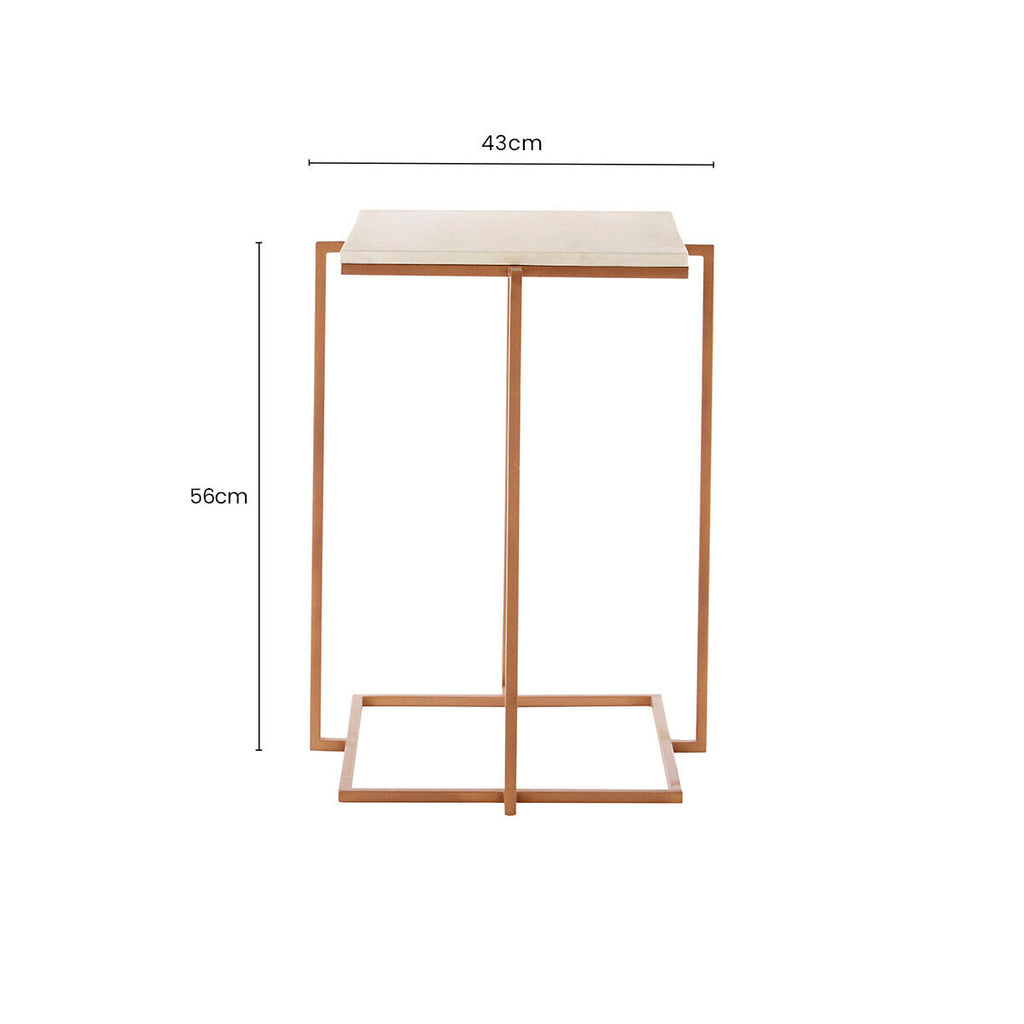 White Marble Top Side Table with Gold Finish Iron Legs | Shalimar