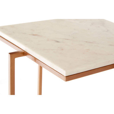 White Marble Top Side Table with Gold Finish Iron Legs | Shalimar