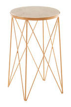 White Round Marble Top Boutique Style Side Table with Gold Latticed Legs | Shalimar