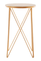 White Round Marble Top Boutique Style Side Table with Gold Latticed Legs | Shalimar