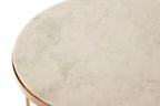 White Round Marble Top Boutique Style Side Table with Gold Latticed Legs | Shalimar