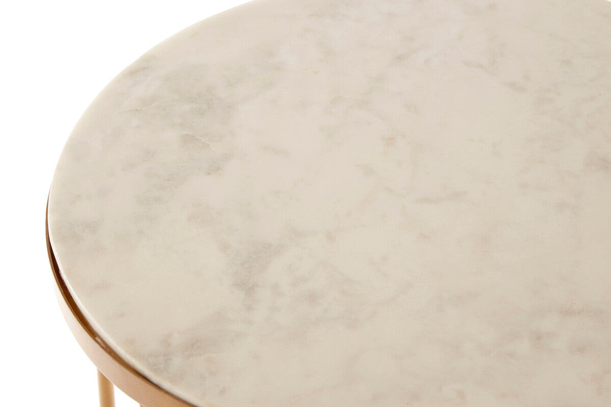 White Round Marble Top Boutique Style Side Table with Gold Latticed Legs | Shalimar