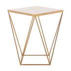Natural Round Marble Top Side Table with Geometric Gold Metallic Base | Shalimar