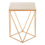 Natural Round Marble Top Side Table with Geometric Gold Metallic Base | Shalimar