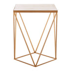 Natural Round Marble Top Side Table with Geometric Gold Metallic Base | Shalimar
