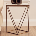Natural Round Marble Top Side Table with Geometric Gold Metallic Base | Shalimar