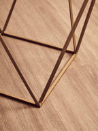 Natural Round Marble Top Side Table with Geometric Gold Metallic Base | Shalimar