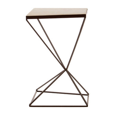 Natural Marble Top Trapezoid Side Table with Matte Black Iron Legs | Shalimar
