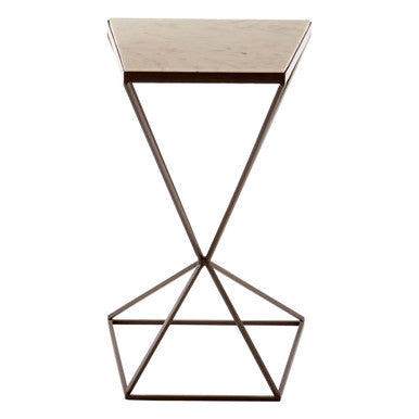 Natural Marble Top Trapezoid Side Table with Matte Black Iron Legs | Shalimar