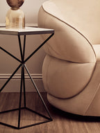 Natural Marble Top Trapezoid Side Table with Matte Black Iron Legs | Shalimar