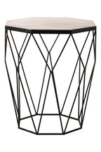Natural White Octagon Marble Top and Matte Black Steel Legs Side Table | Shalimar