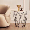 Natural White Octagon Marble Top and Matte Black Steel Legs Side Table | Shalimar