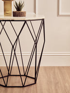 Natural White Octagon Marble Top and Matte Black Steel Legs Side Table | Shalimar