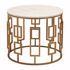 White Marble Top Side Table with Gold Finish Geometric Carousel Frame | Shalimar