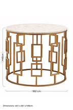 White Marble Top Side Table with Gold Finish Geometric Carousel Frame | Shalimar