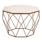 White Octagon Marble Top Coffee Table with Gold Metal Frame | Shalimar