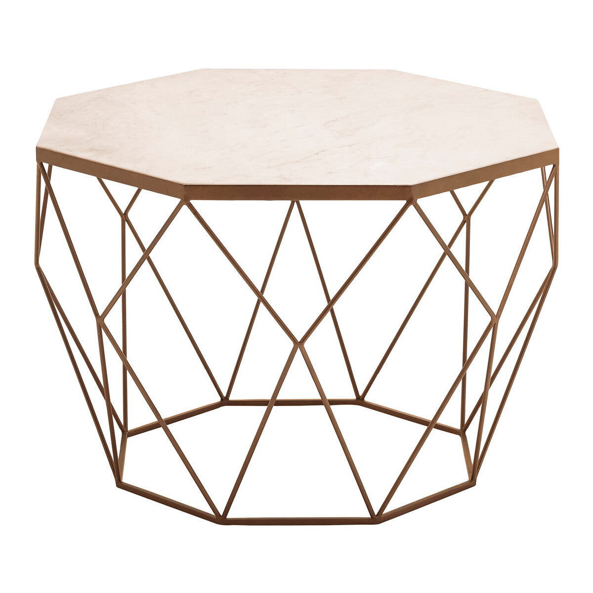 White Octagon Marble Top Coffee Table with Gold Metal Frame | Shalimar