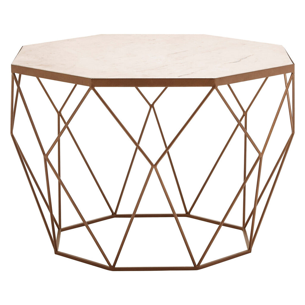 White Octagon Marble Top Coffee Table with Gold Metal Frame | Shalimar