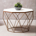 White Octagon Marble Top Coffee Table with Gold Metal Frame | Shalimar