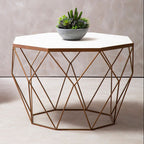 White Octagon Marble Top Coffee Table with Gold Metal Frame | Shalimar